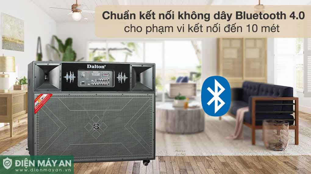 Loa kéo Dalton kết nối không dây Bluetooth 4.0 phạm vi 10 mét đặt trong phòng khách hiện đại